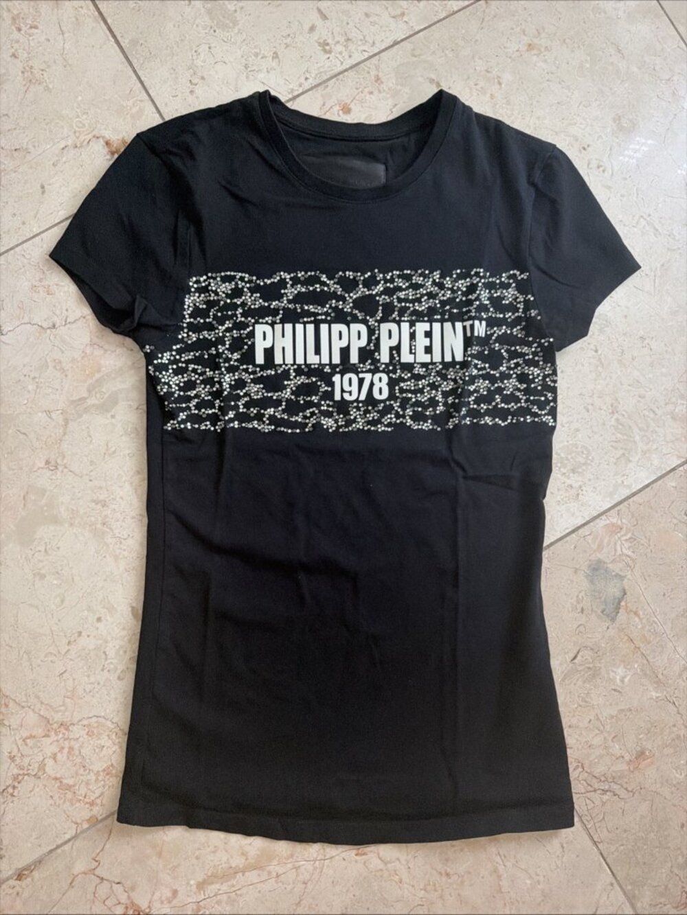 Philipp Plein Women's Tshirt Size S Black Short Sleeve Crew Neck Slim Fit